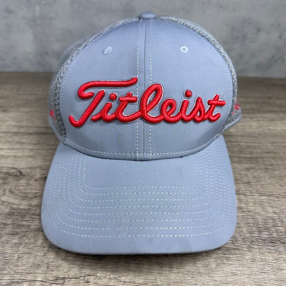 Titleist~Men's~Pro V1 Gray/Red Mesh Flex Fit Foot Joy Golf Hat~Size M/L